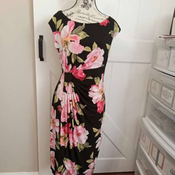 Pink Flowered Sleeveless Dress Connected Apparel Size 12 EUC Faux Wrap  (29) - Picture 1 of 5